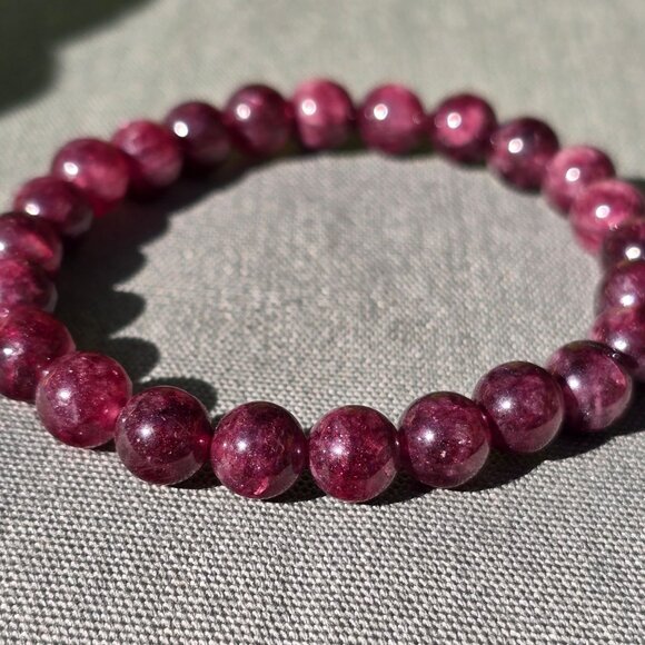 Handcrafted Garnet Stone Bead Bracelet w/ Elastic Stretch – One Size Fits Most - Picture 7 of 11